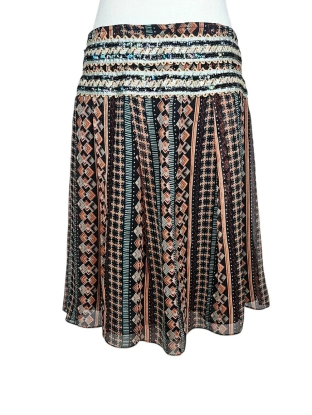 Free People Silk Skirt Sequin Bohemian Multicolor Boho Southwestern Festival 8